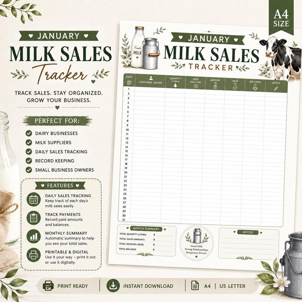 Milk Sales Tracker Printable, Dairy Farm Record Book, Daily Log (Digital Download)