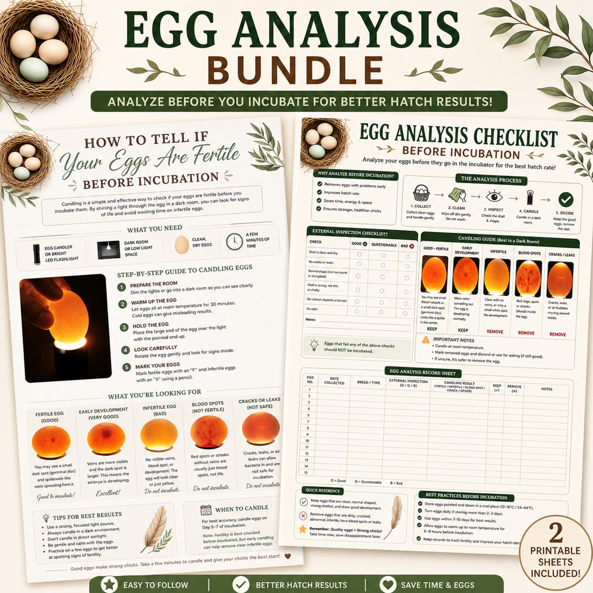 Egg Fertility Checklist Printable, Are your Eggs Fertile? | Incubation Guide & Candling Record Sheet