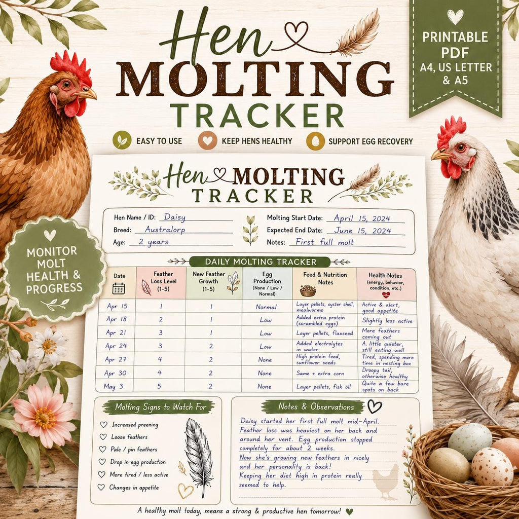 Hen Molting Tracker Printable | Chicken Health & Egg Production Log