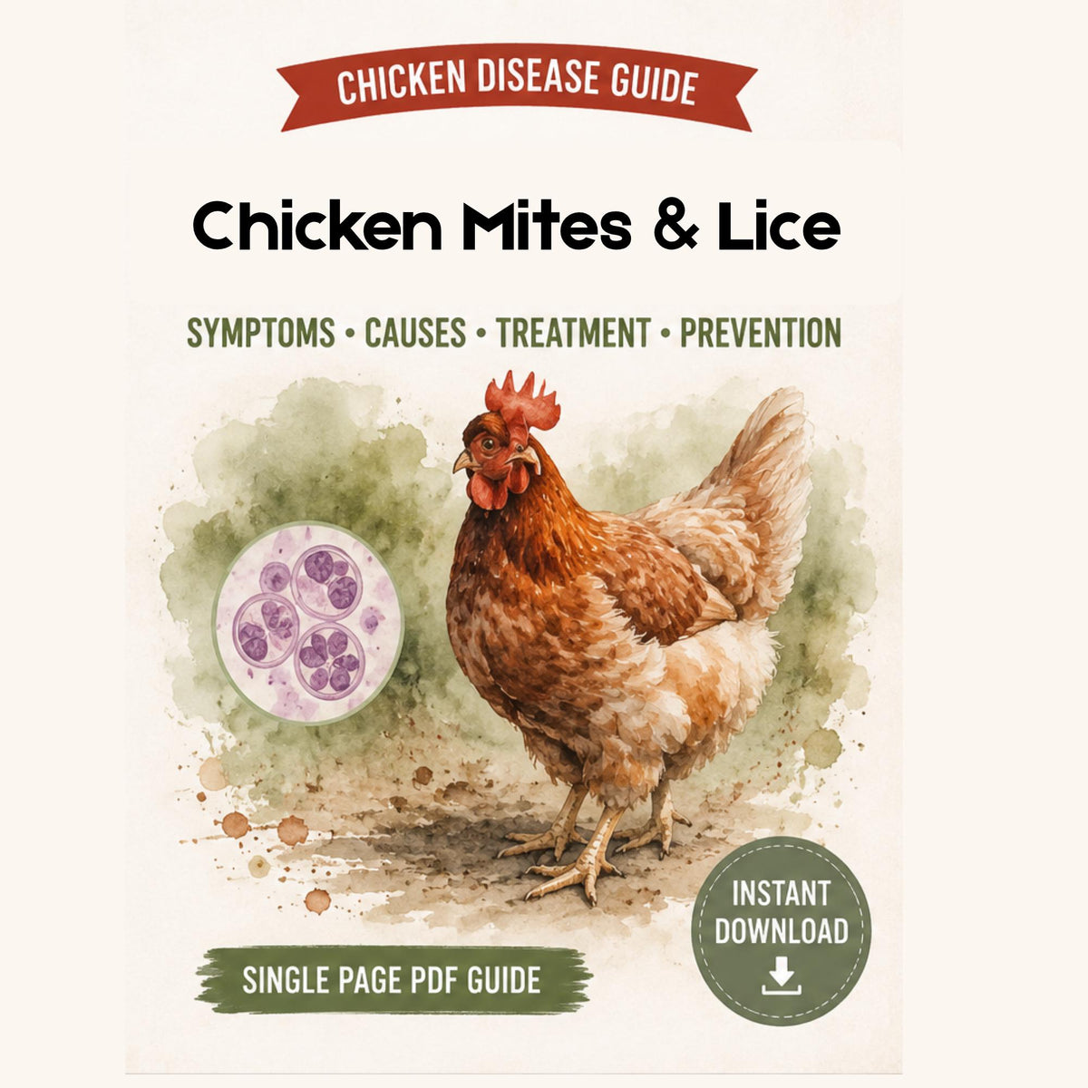 Chicken Mites And Lice Guide Printable PDF | Poultry Parasites Symptoms & Treatment Chart