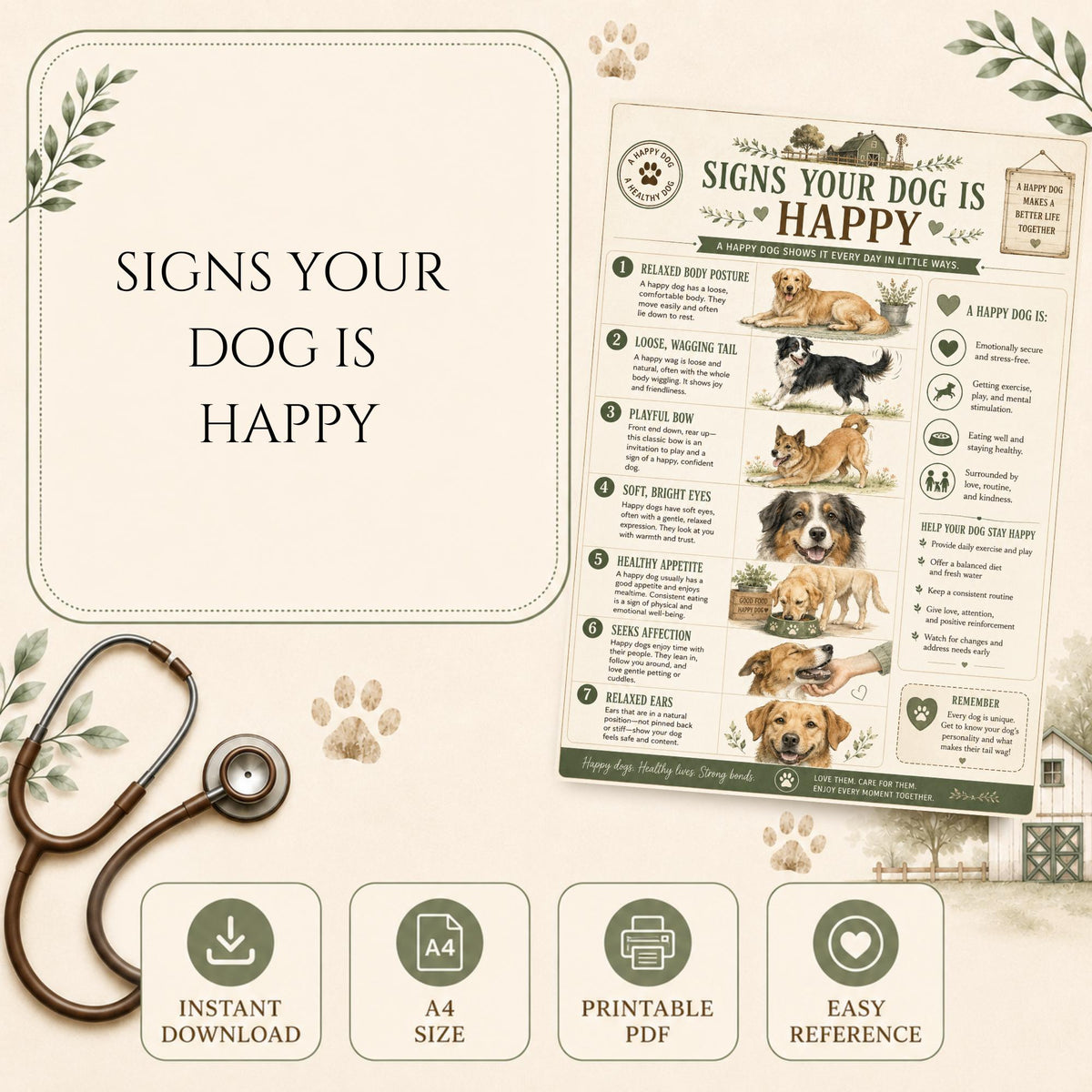 Dog Body Language Chart | Canine Behavior Poster (PDF)