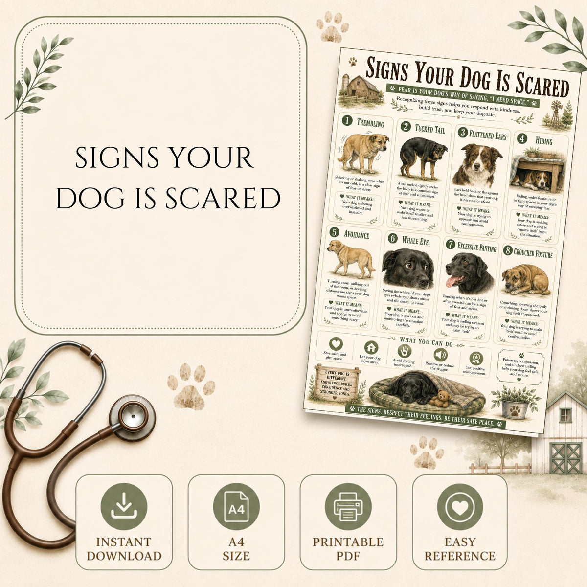 Dog Body Language Chart | Fear & Anxiety Signs Poster (PDF)