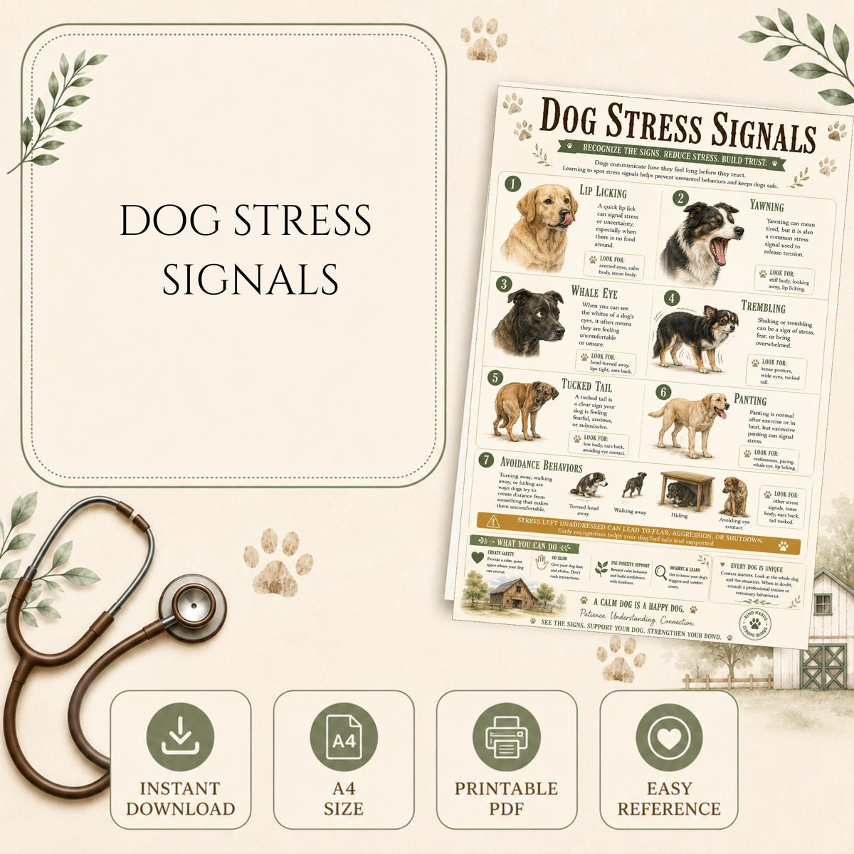 Dog Stress Signals Chart | Canine Body Language Poster (PDF)