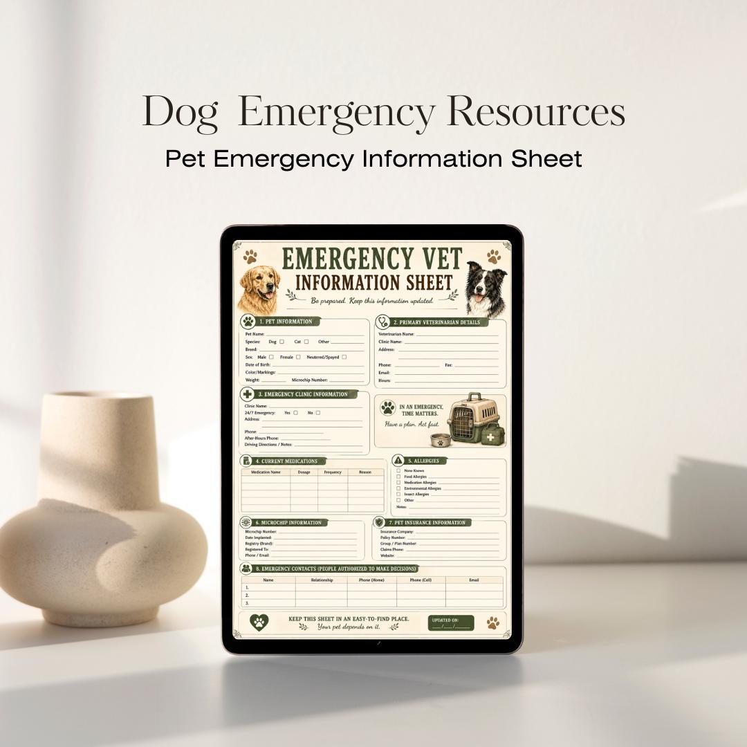 Pet Emergency Vet Information Sheet | Dog Cat Medical Record (A4 PDF)