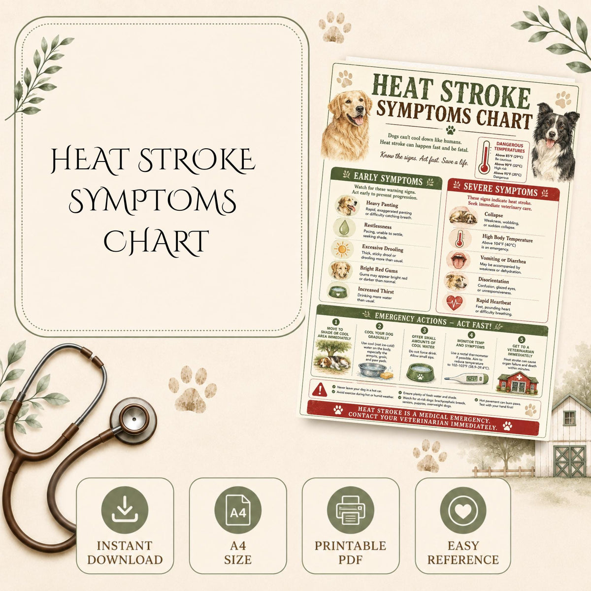 Dog Heat Stroke Symptoms Chart | Canine Emergency First Aid Guide (PDF)