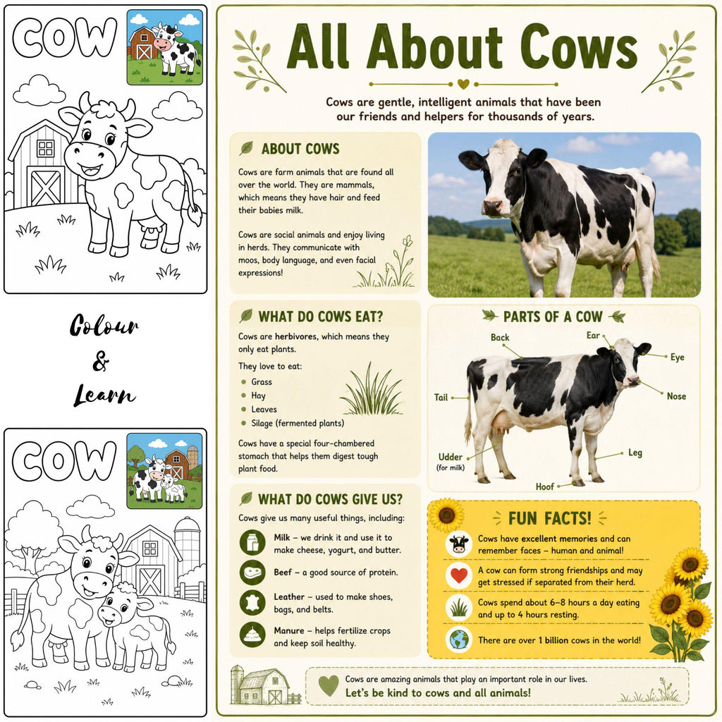 Farm Animals Coloring Book | Kids Learning Activity PDF (Ages 3-8)