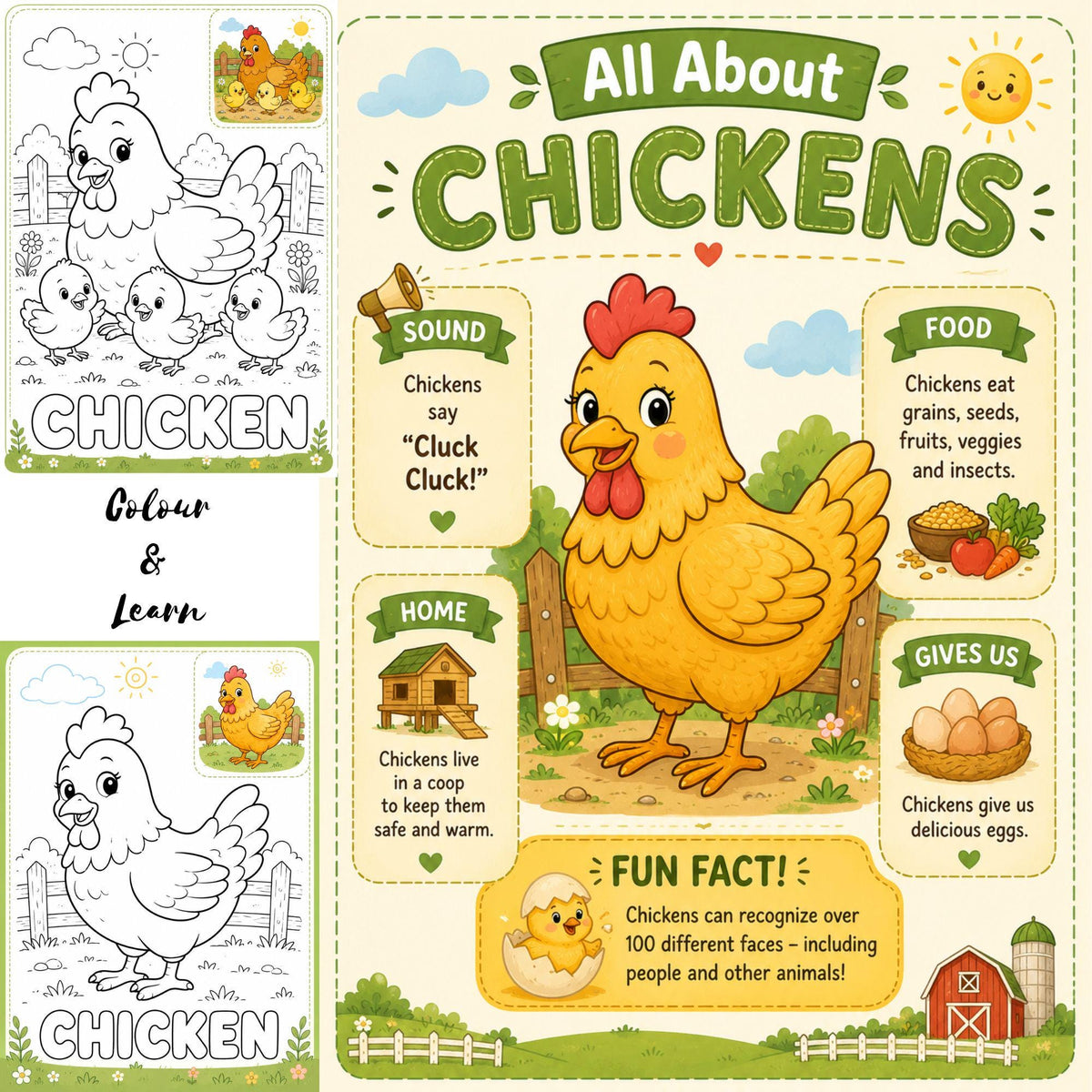 Farm Animals Coloring Book | Kids Learning Activity PDF (Ages 3-8)