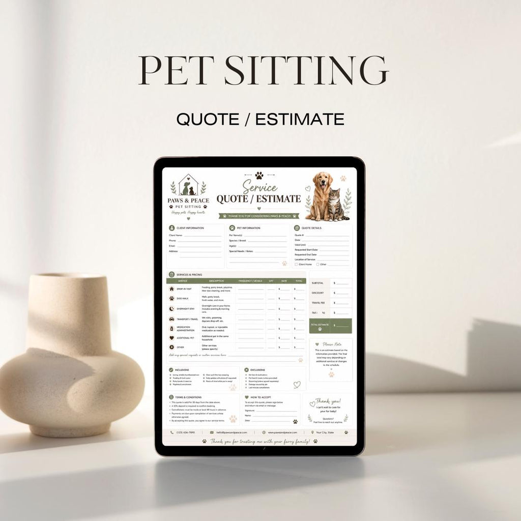 Pet Sitting Business Forms Bundle | Contract, Invoice, Log (PDF)