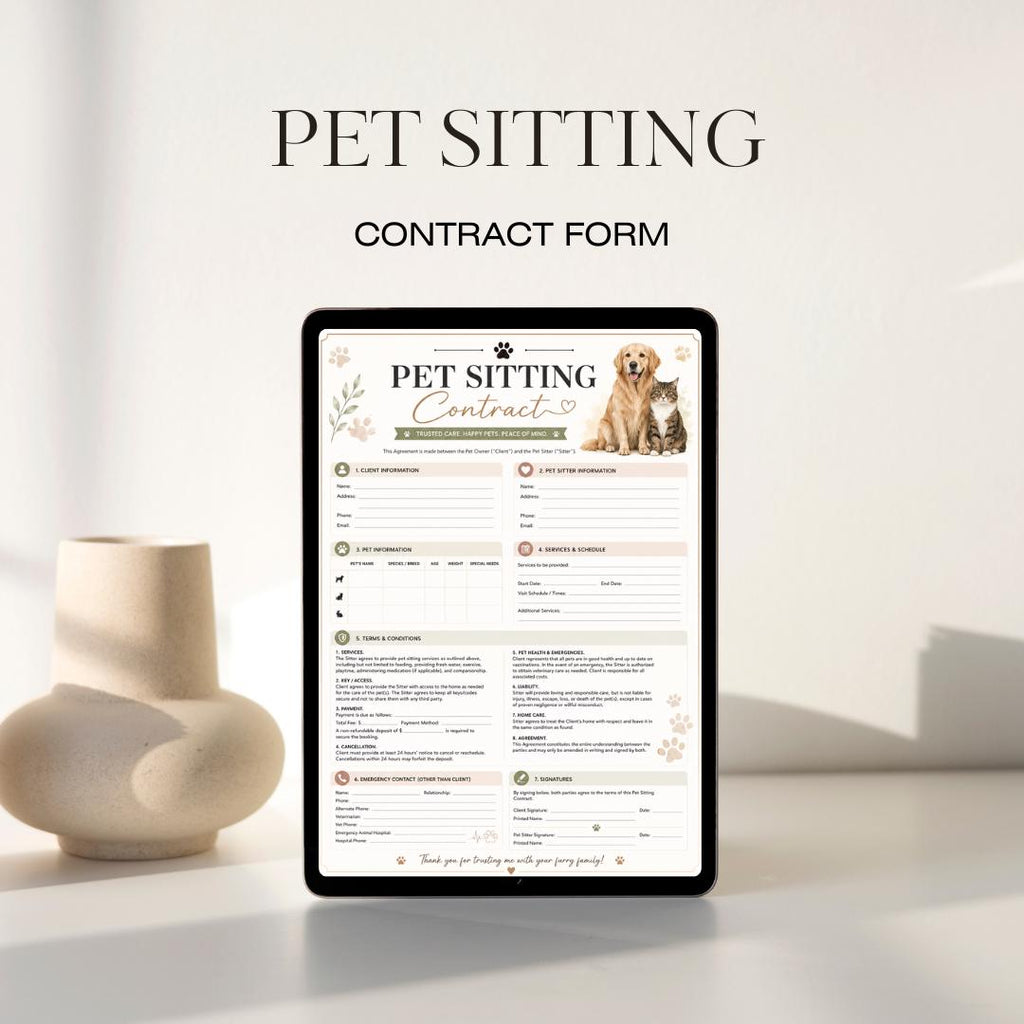Pet Sitting Business Forms Bundle | Contract, Invoice, Log (PDF)