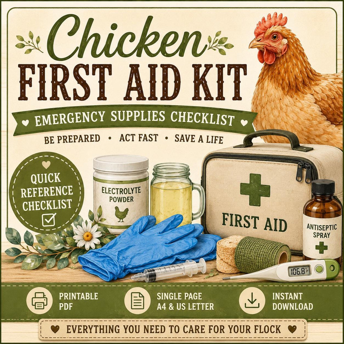 Chicken First Aid Kit Checklist | Emergency Poultry Supplies (Printable PDF)