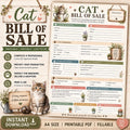 Cat Bill Of Sales Printable PDF, Ownership Transfer Form (A4)
