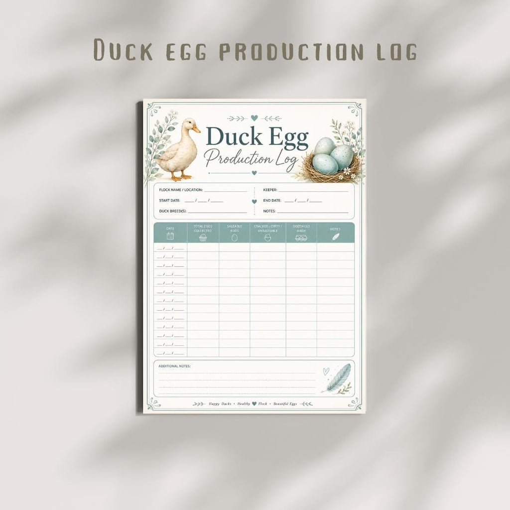 Duck Egg Production Log, Farm Planner, Poultry Tracker (A4 PDF Download)