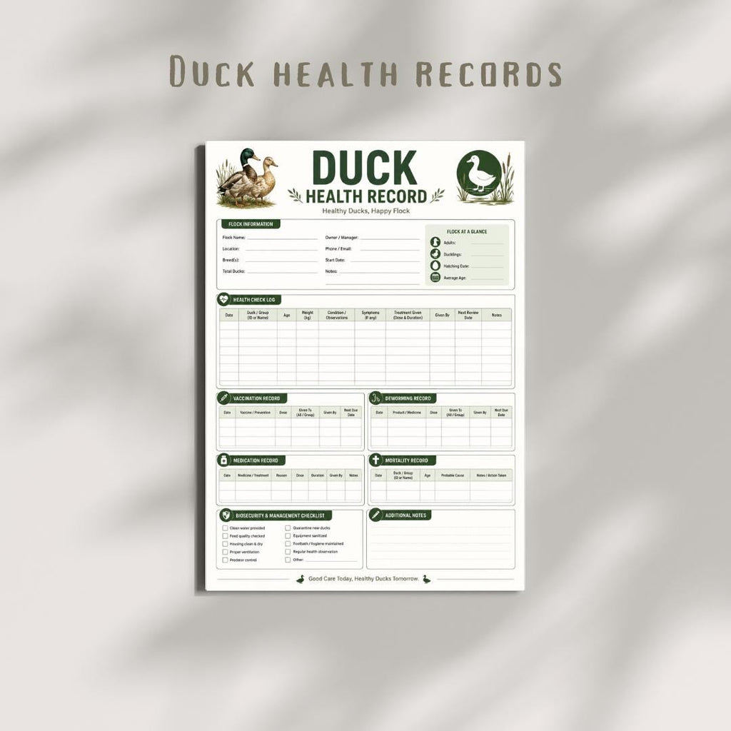 Duck Health Record Tracker | Farm Waterfowl Medical Journal (A4 Printable)