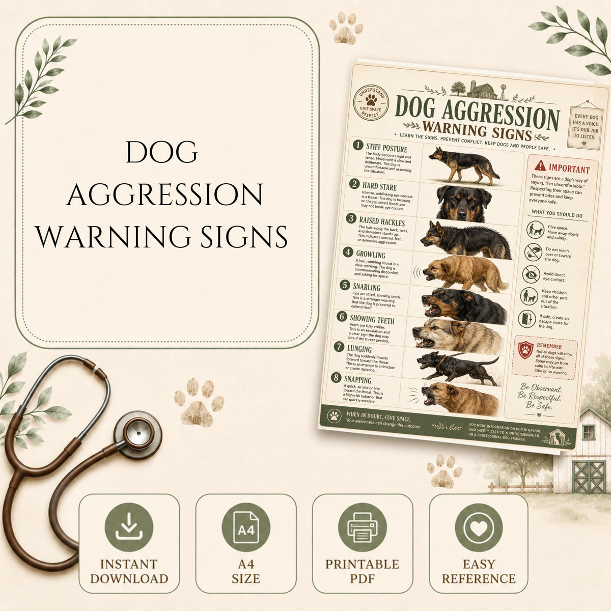 Dog Body Language Warning Signs Chart | Canine Behavior Reference (PDF)