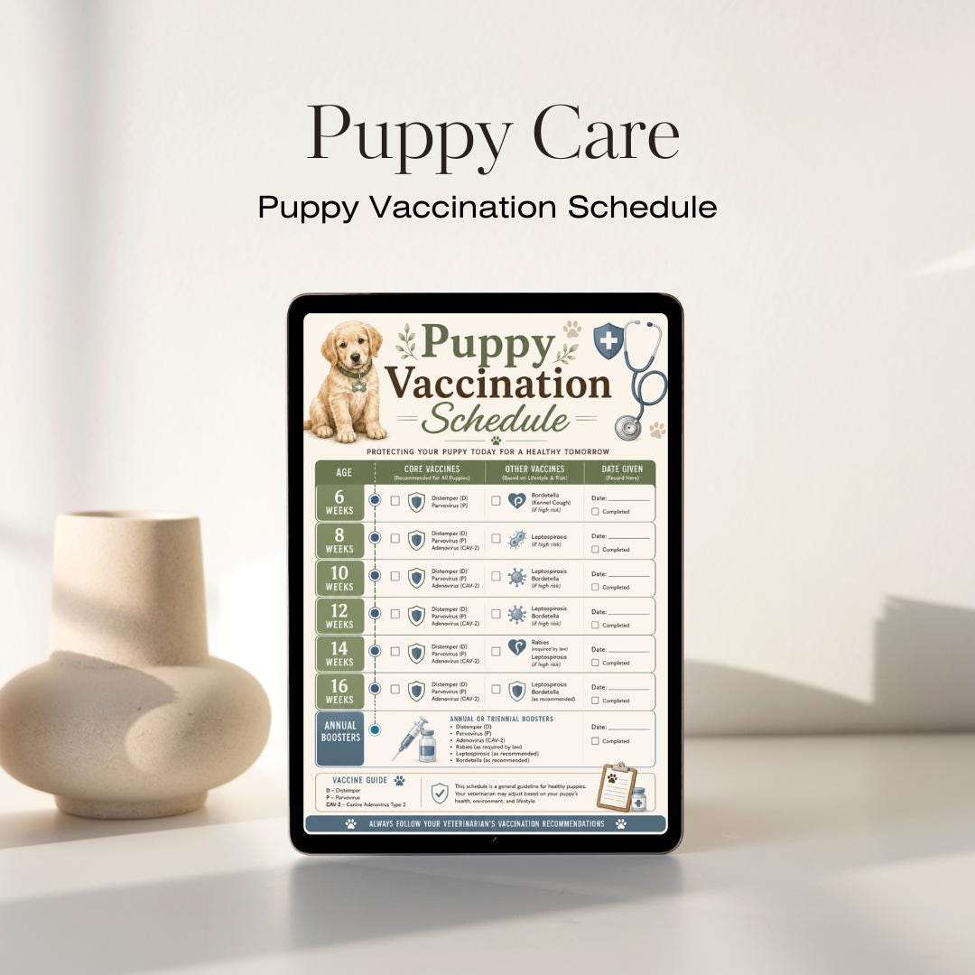 Puppy Vaccination Schedule Tracker | Veterinary Farmhouse Style PDF (Digital Download)