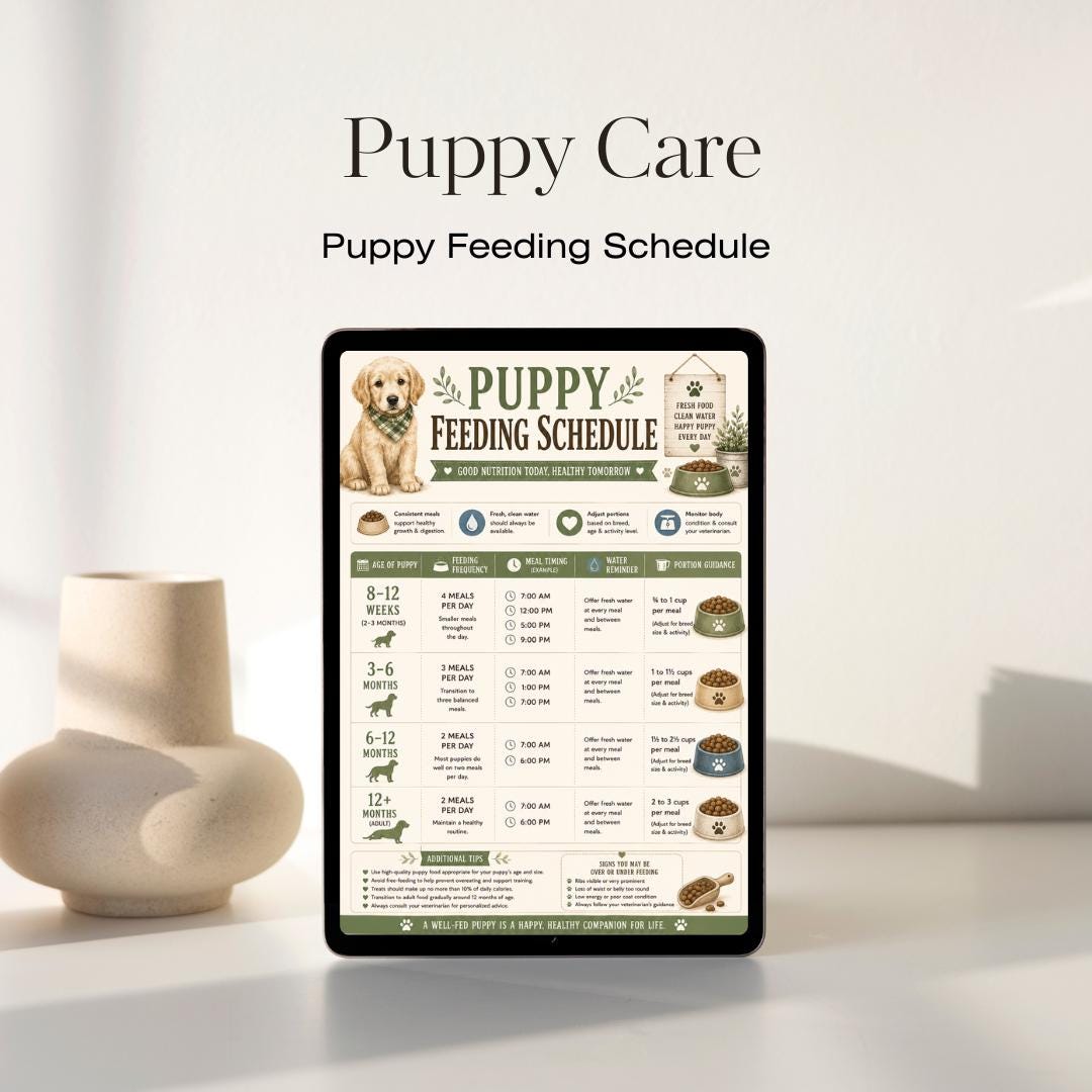 Puppy Feeding Schedule Printable | Veterinary Farmhouse Style Meal Planner (PDF Download)