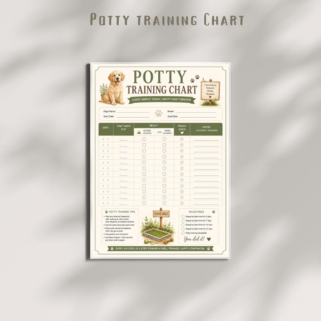 Potty Training Chart Printable |  Puppy Potty Schedule  (PDF Download)