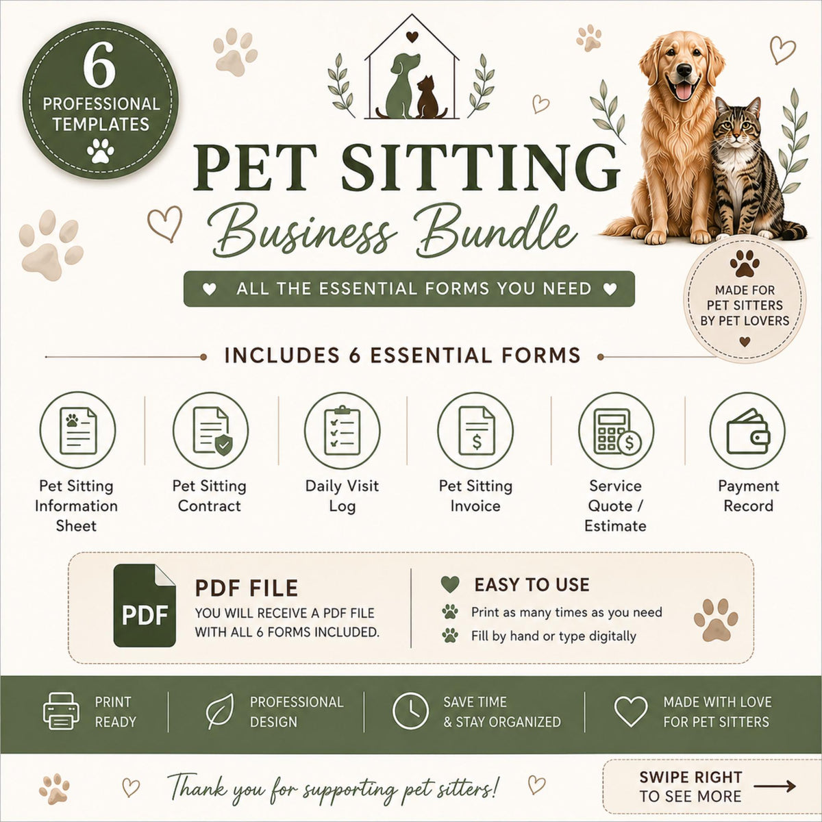 Pet Sitting Business Forms Bundle | Contract, Invoice, Log (PDF)