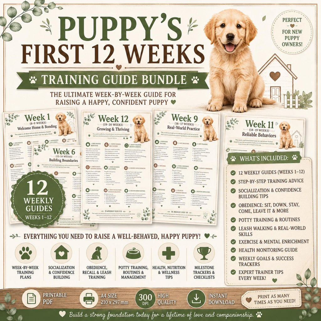 New Puppy Guide, 12-Week Training Plan - Printable PDF, Potty Leash Socialization Checklist | Digital