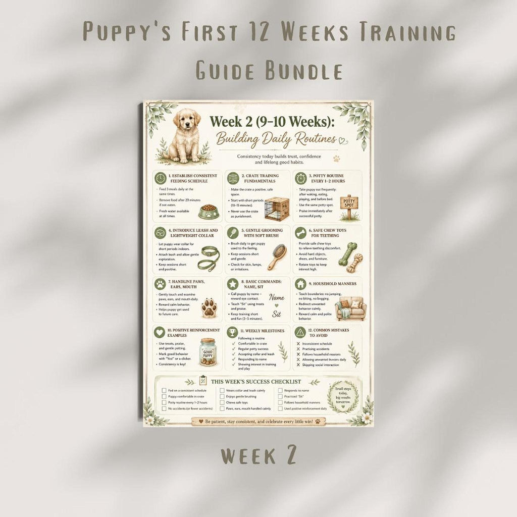 New Puppy Guide, 12-Week Training Plan - Printable PDF, Potty Leash Socialization Checklist | Digital