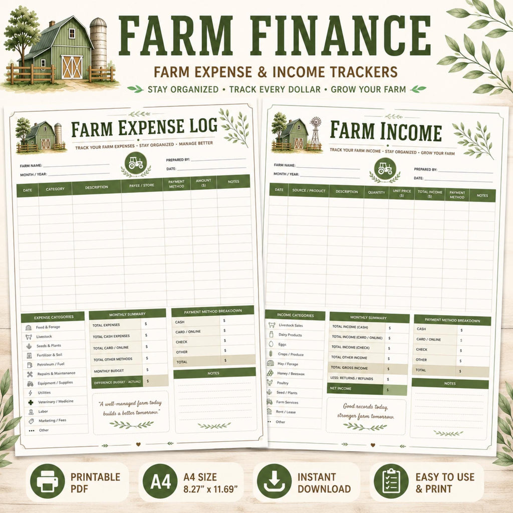 Farm Expense Log Printable PDF | Finance Tracker for Easy Budgeting
