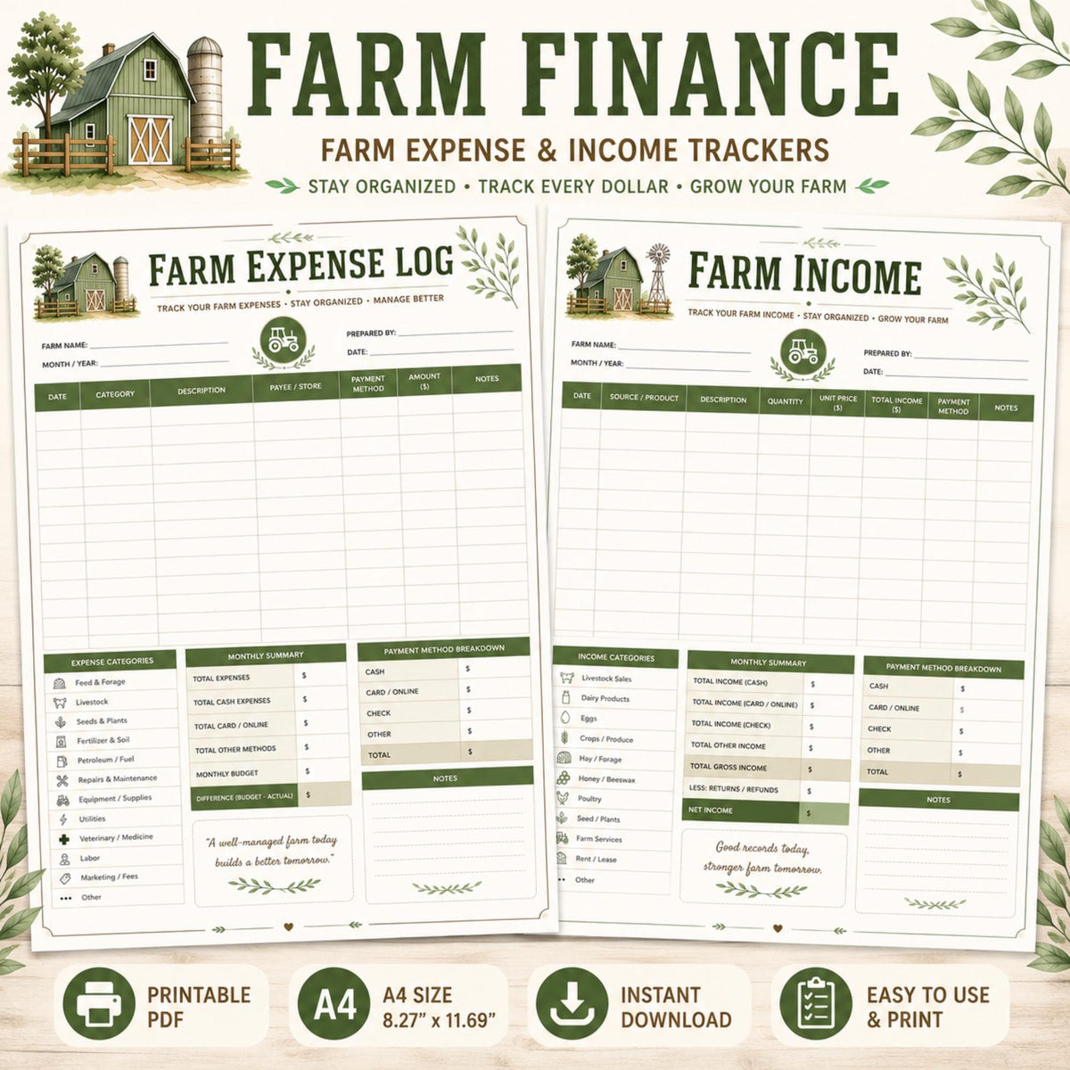 Farm Expense Log Printable PDF | Finance Tracker for Easy Budgeting