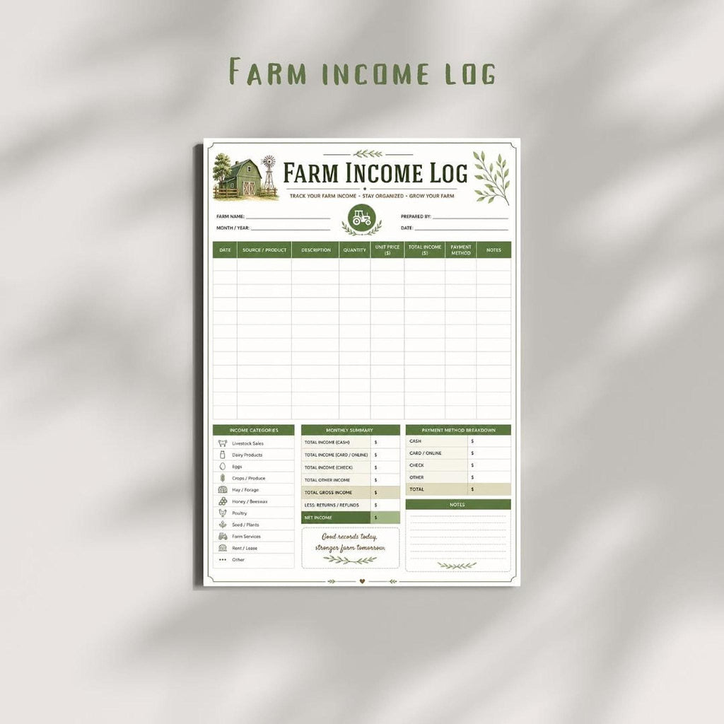 Farm Expense Log Printable PDF | Finance Tracker for Easy Budgeting