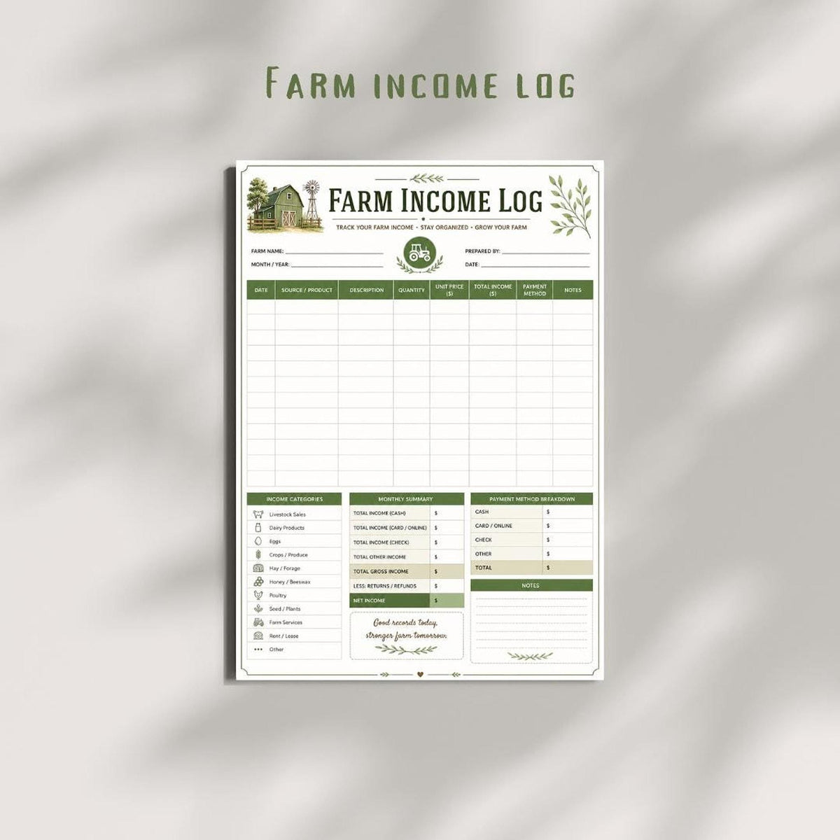 Farm Expense Log Printable PDF | Finance Tracker for Easy Budgeting