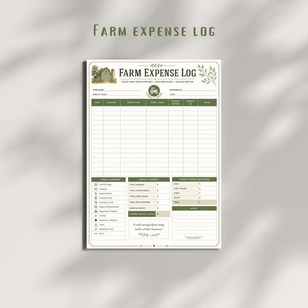Farm Expense Log Printable PDF | Finance Tracker for Easy Budgeting