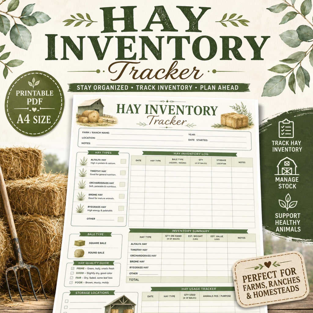 Hay Inventory Log Printable PDF | Track Hay Bale Usage and Storage