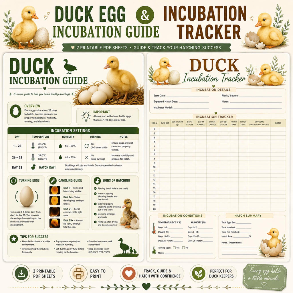 Duck Incubation Guide & Tracker Printable PDF | Poultry Record Keeper