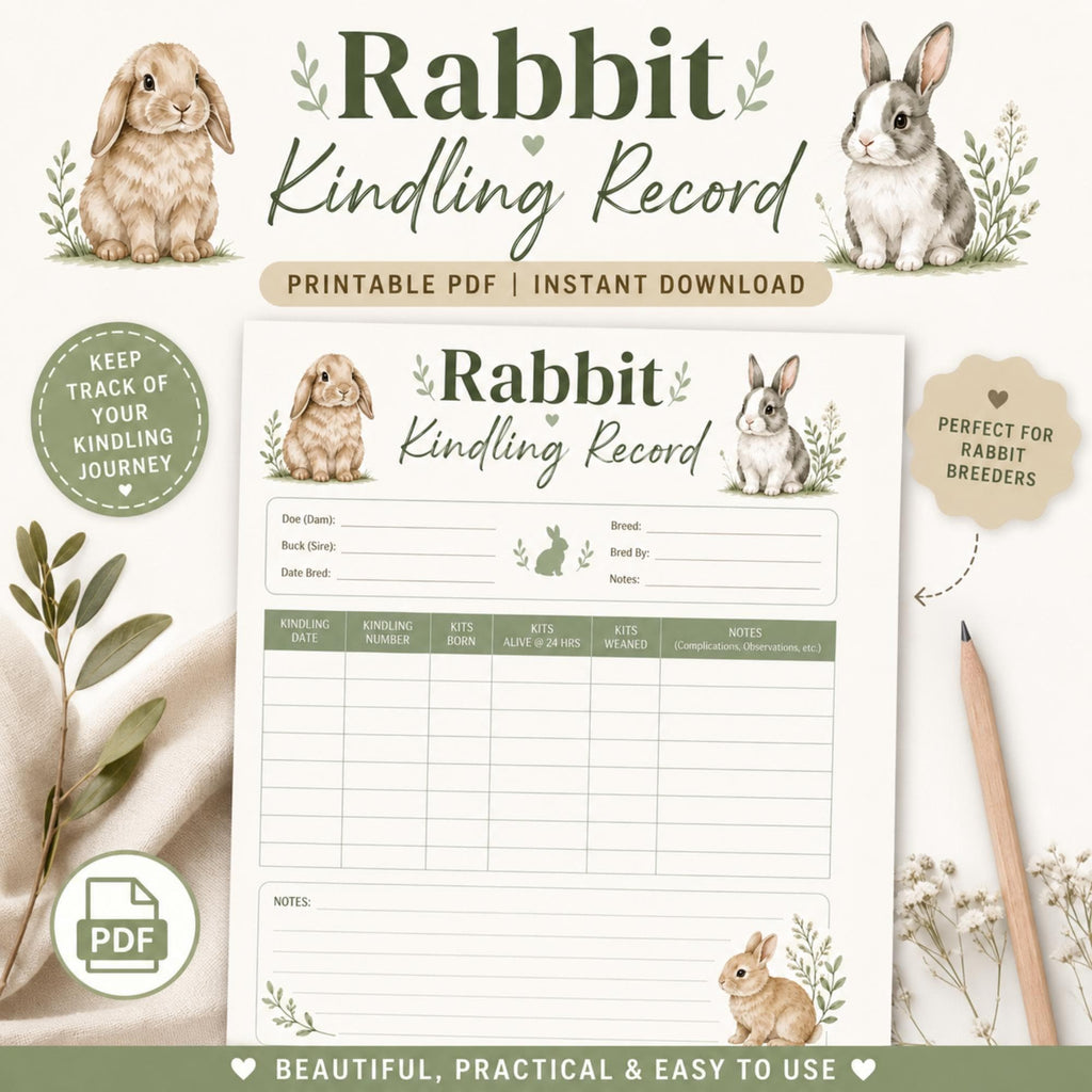 Rabbit Breeding Log | Kindling Record PDF for Breeders, Instant Download