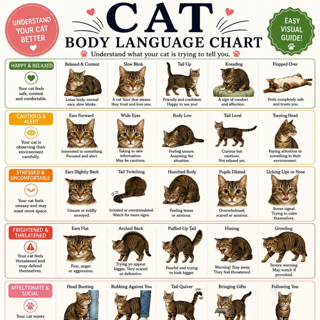 Cat Body Language Chart, Printable PDF Guide for Understanding Feline Communication