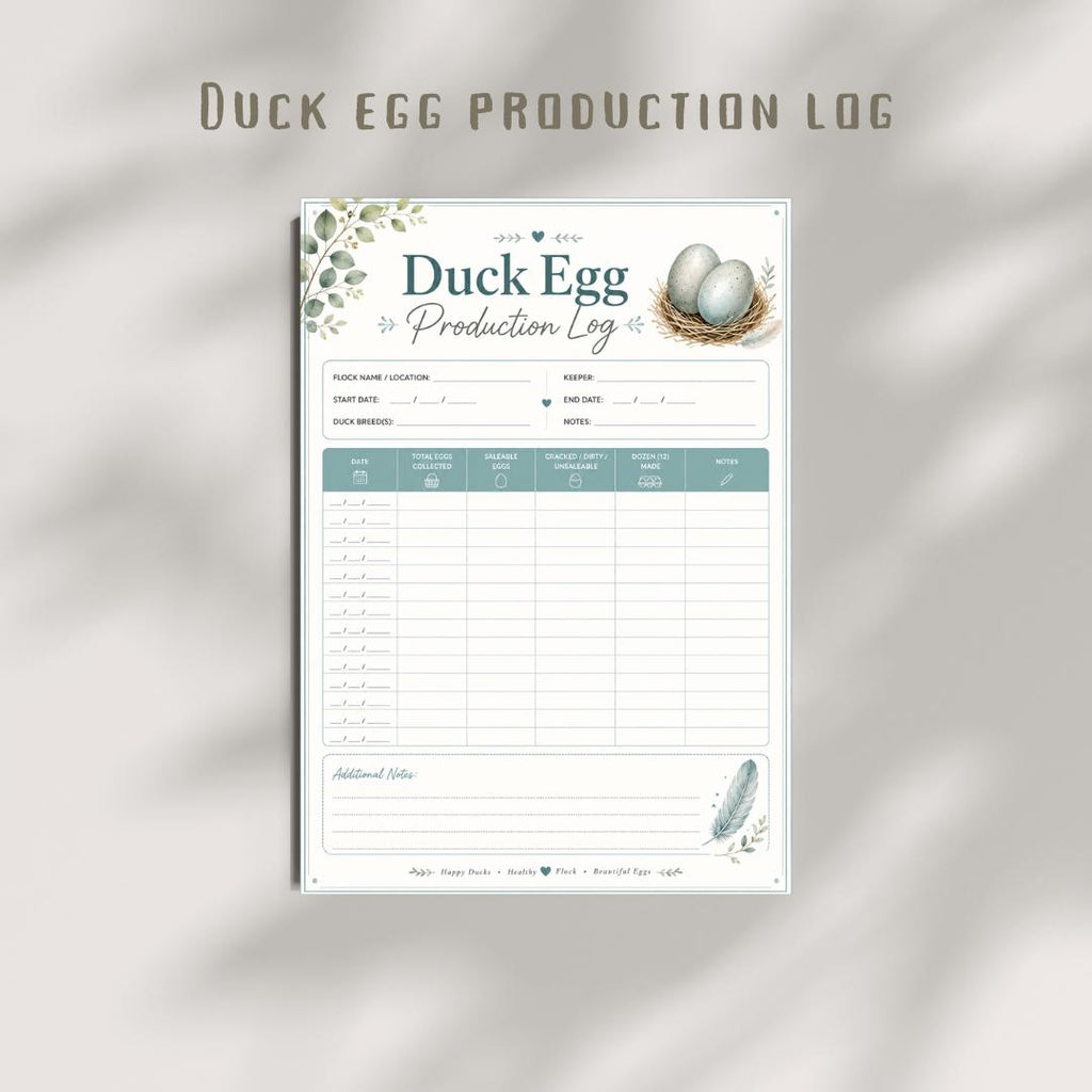 Duck Egg Production Log, Farm Planner, Poultry Tracker (A4 PDF Download)