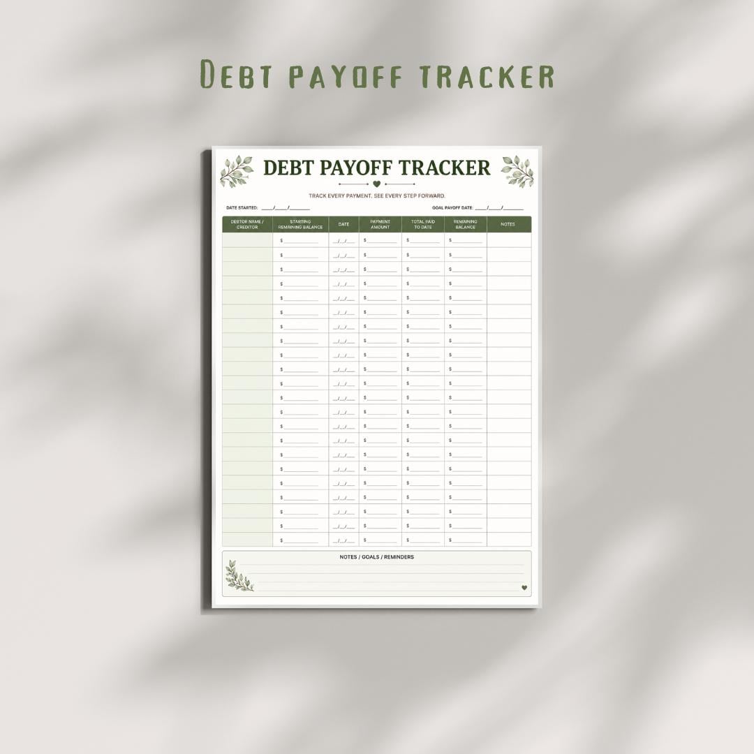 Debt Payoff Tracker Printable PDF | Snowball Planner, Budget Worksheet