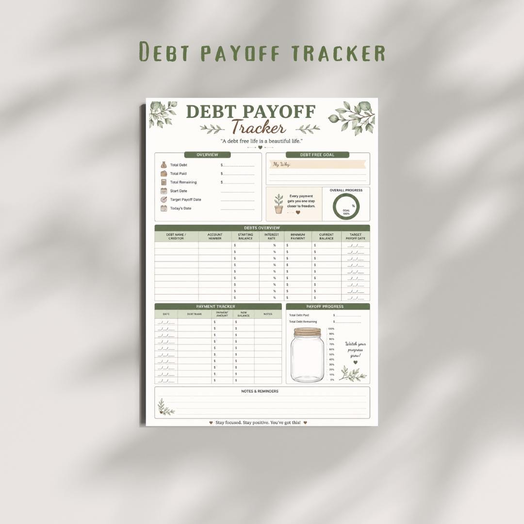 Debt Payoff Tracker Printable PDF | Snowball Planner, Budget Worksheet