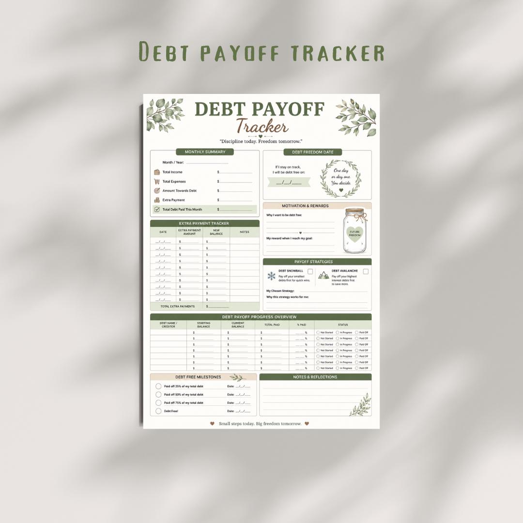 Debt Payoff Tracker Printable PDF | Snowball Planner, Budget Worksheet