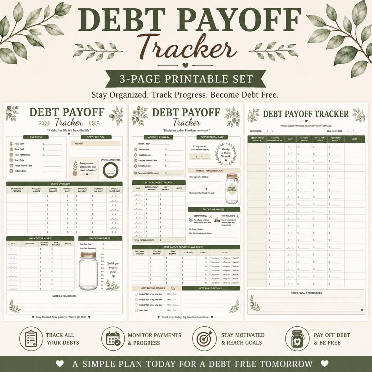 Debt Payoff Tracker Printable PDF | Snowball Planner, Budget Worksheet