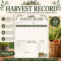 Harvest Record Tracker Printable PDF | Garden Yield Log (A4)