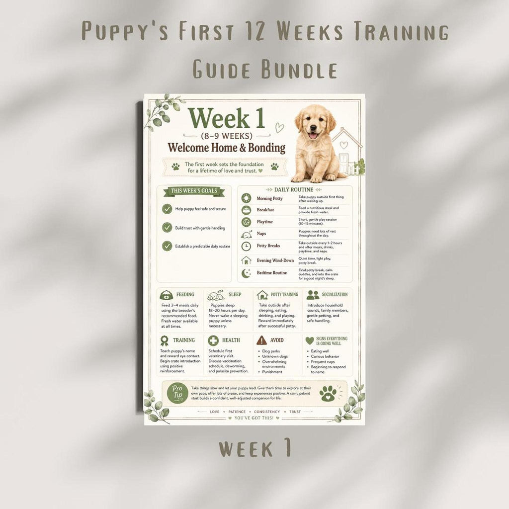 New Puppy Guide, 12-Week Training Plan - Printable PDF, Potty Leash Socialization Checklist | Digital
