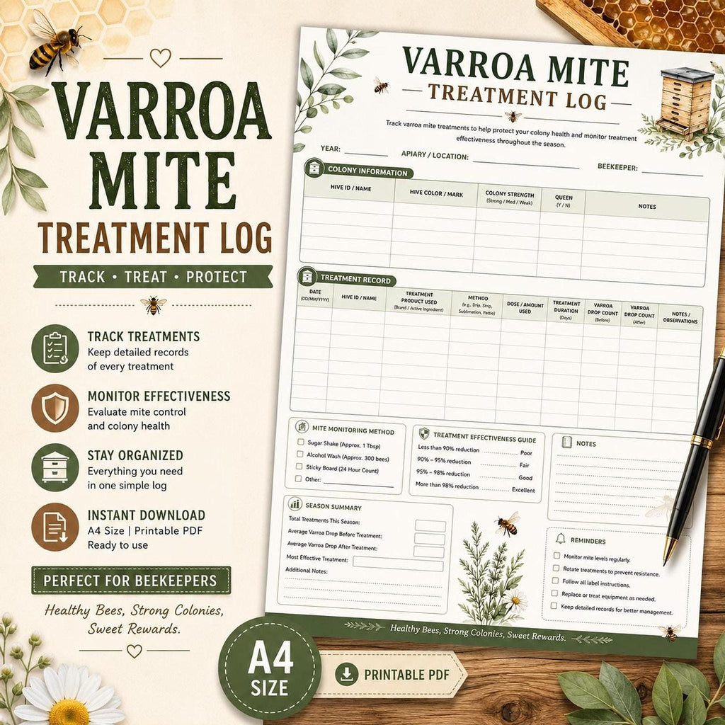 Varroa Mite Log Printable PDF | Hive Health Tracker for Beekeepers