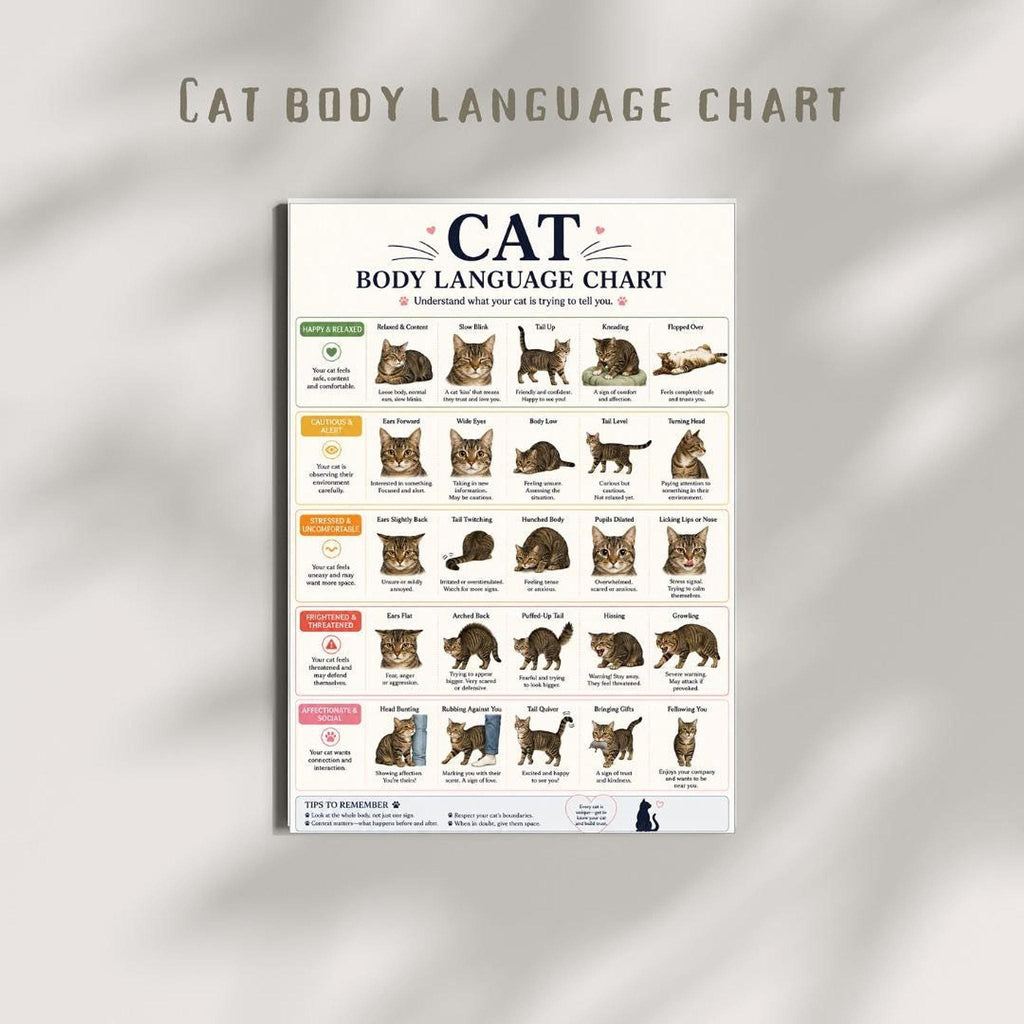 Cat Body Language Chart, Printable PDF Guide for Understanding Feline Communication