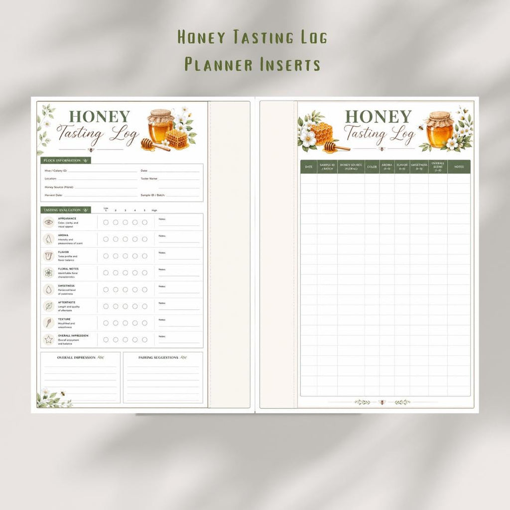 Honey Tasting Log | Beekeeping Planner Insert, Flavor Journal (A4 Digital Download)