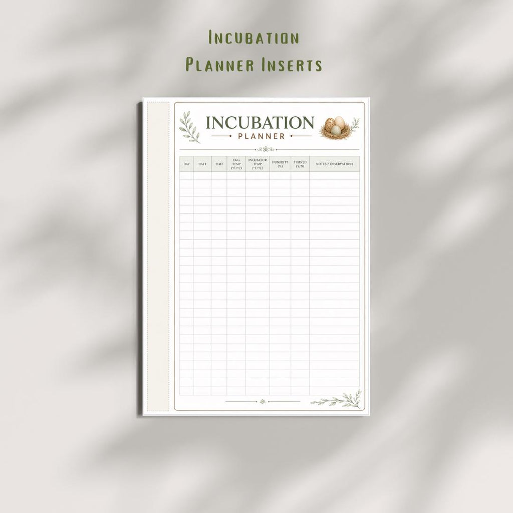 Incubation Planner Inserts Printable PDF, Egg Hatch Log, Chicken Duck Quail Tracker (A4)