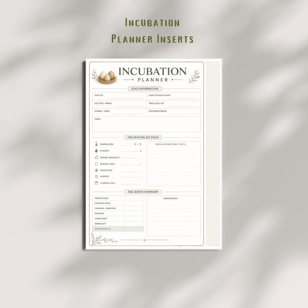 Incubation Planner Inserts Printable PDF, Egg Hatch Log, Chicken Duck Quail Tracker (A4)