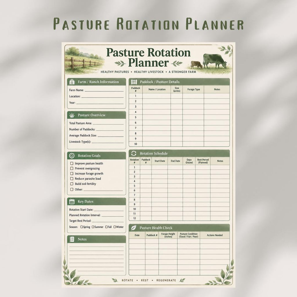 Pasture Rotation Planner Printable, Grazing Management Log, Farm Ranch Tracker