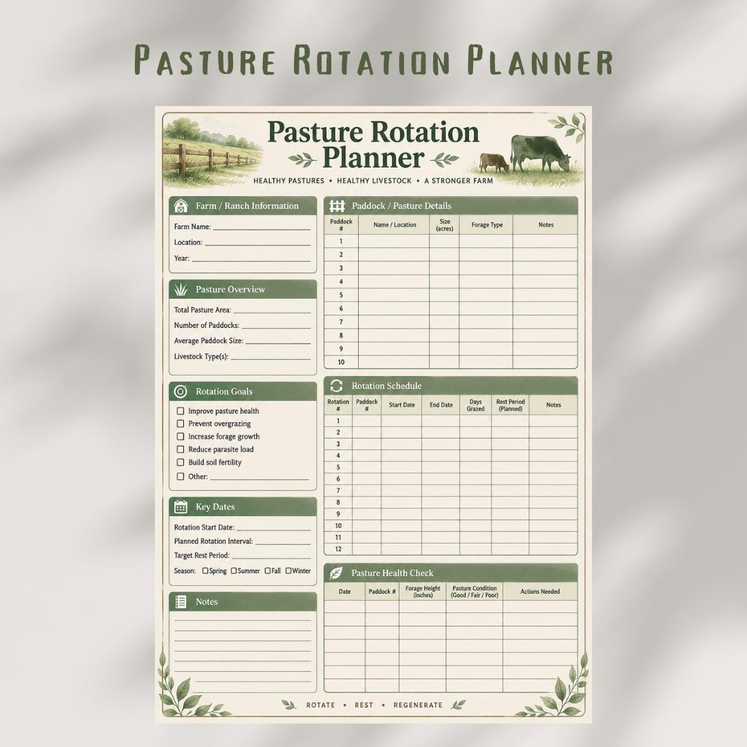 Pasture Rotation Planner Printable, Grazing Management Log, Farm Ranch Tracker