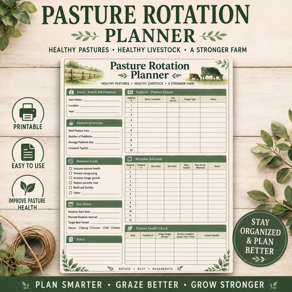 Pasture Rotation Planner Printable, Grazing Management Log, Farm Ranch Tracker