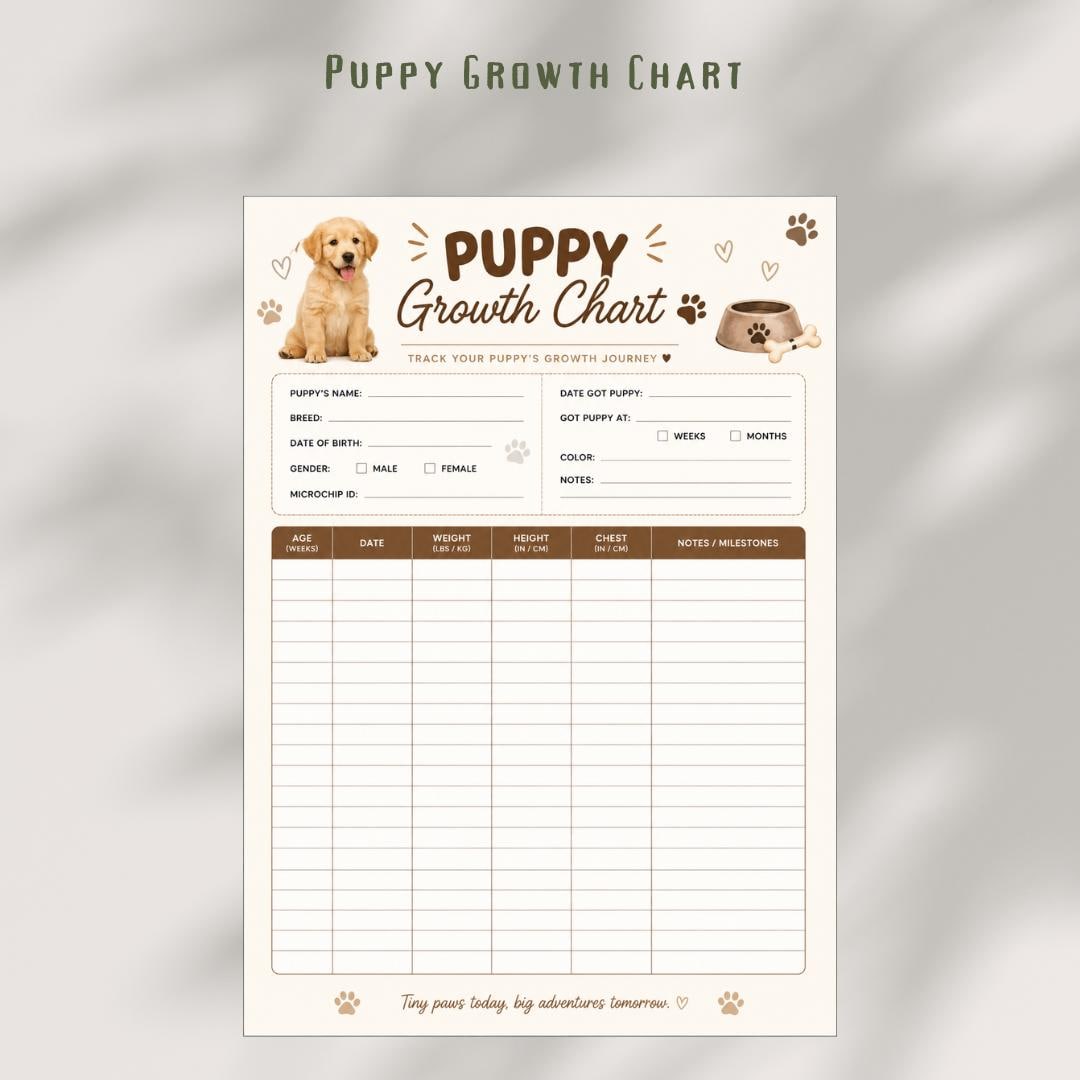 Puppy Growth Chart Printable, Puppy Weight Tracker, Pet Health Record (PDF Download)
