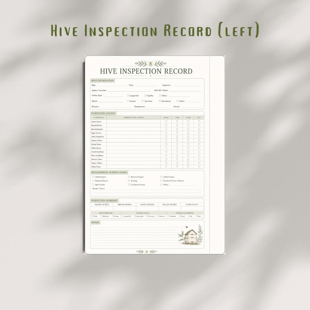 Hive Inspection Record Printable Planner Inserts | Beekeeping Planner Insert (A4 PDF Download)